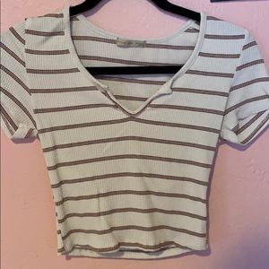 White open front striped crop top